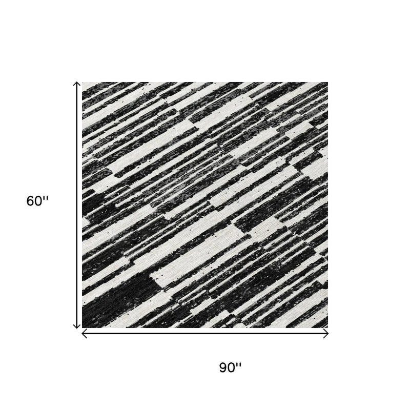 5' X 8' Black And Graphite Striped Washable Indoor Outdoor Area Rug Homeroots Outdoor