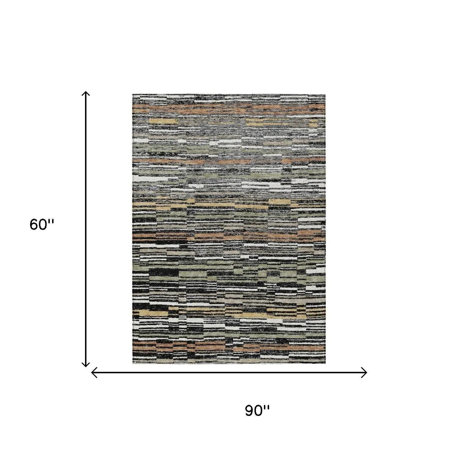 5' X 8' Black And Graphite Striped Washable Indoor Outdoor Area Rug Homeroots Outdoor