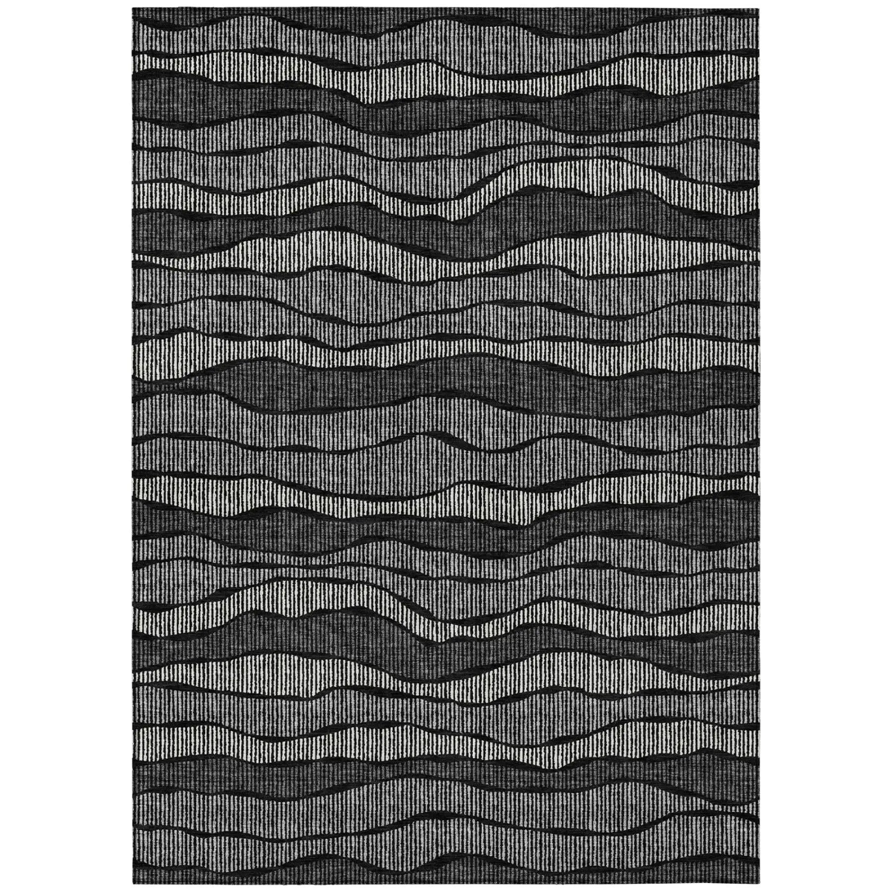 5' X 8' Black And Graphite Striped Washable Indoor Outdoor Area Rug Homeroots Outdoor