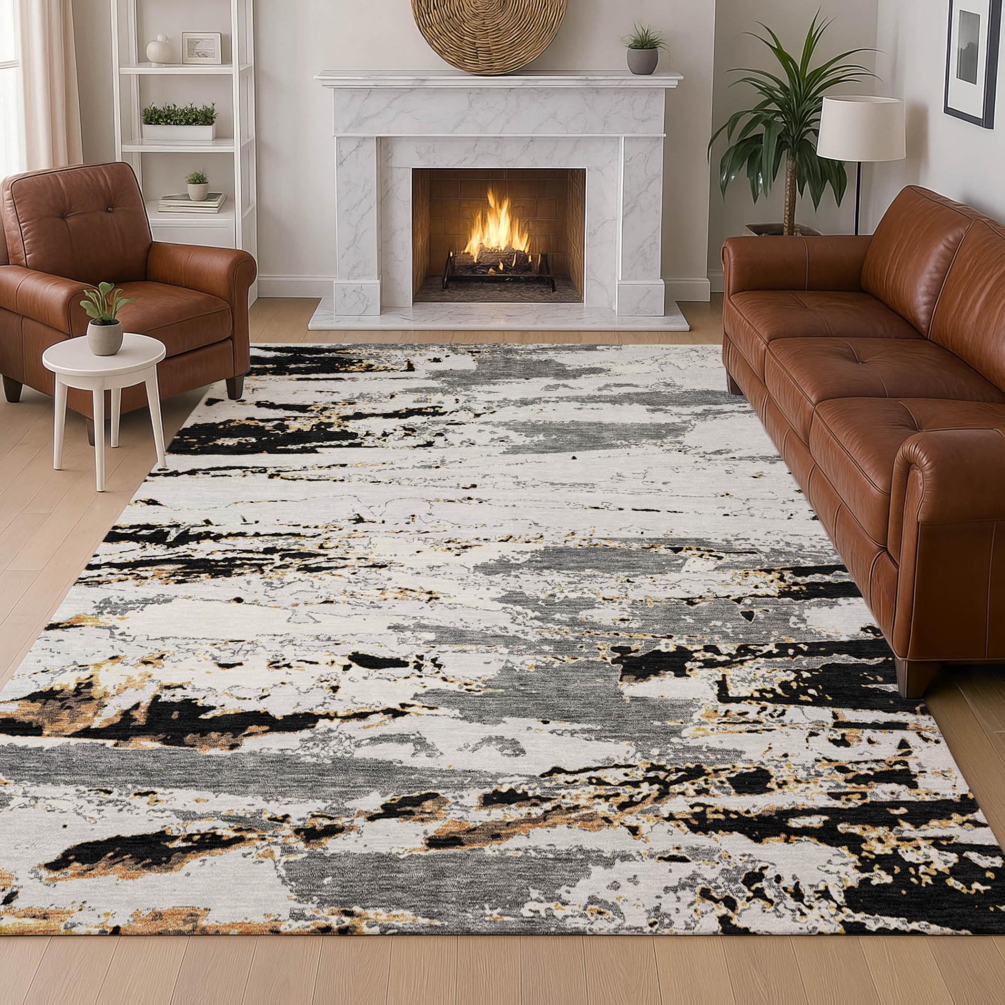 5' X 8' Black And Gray Abstract Washable Indoor Outdoor Area Rug Homeroots Outdoor