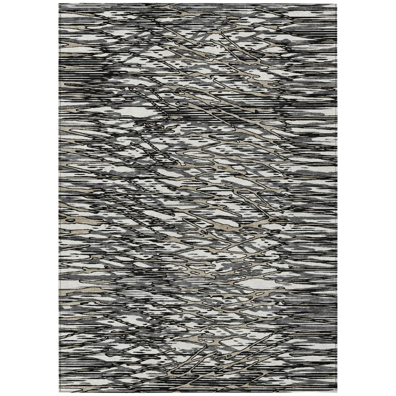 5' X 8' Black And Gray Abstract Washable Indoor Outdoor Area Rug Homeroots Outdoor