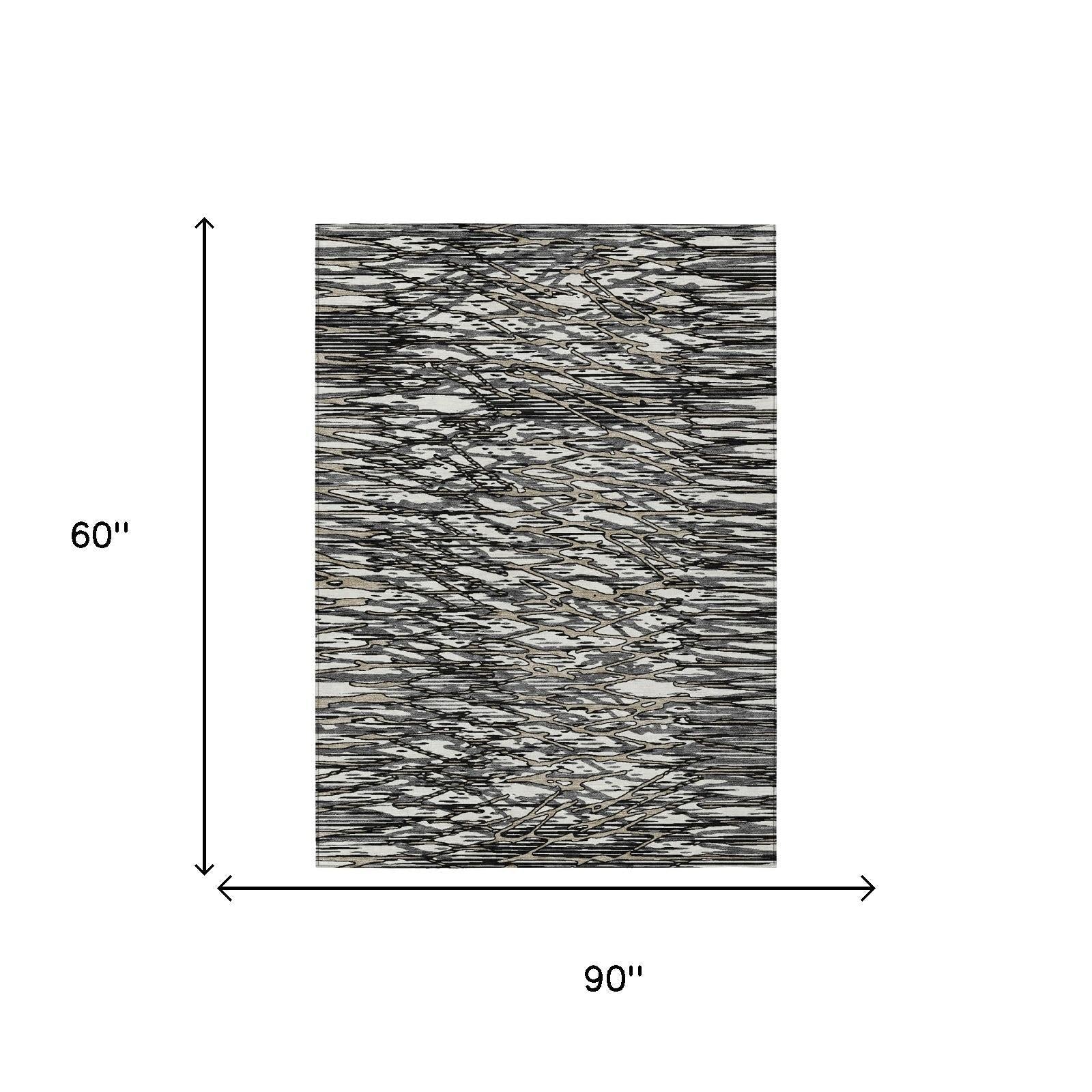 5' X 8' Black And Gray Abstract Washable Indoor Outdoor Area Rug Homeroots Outdoor