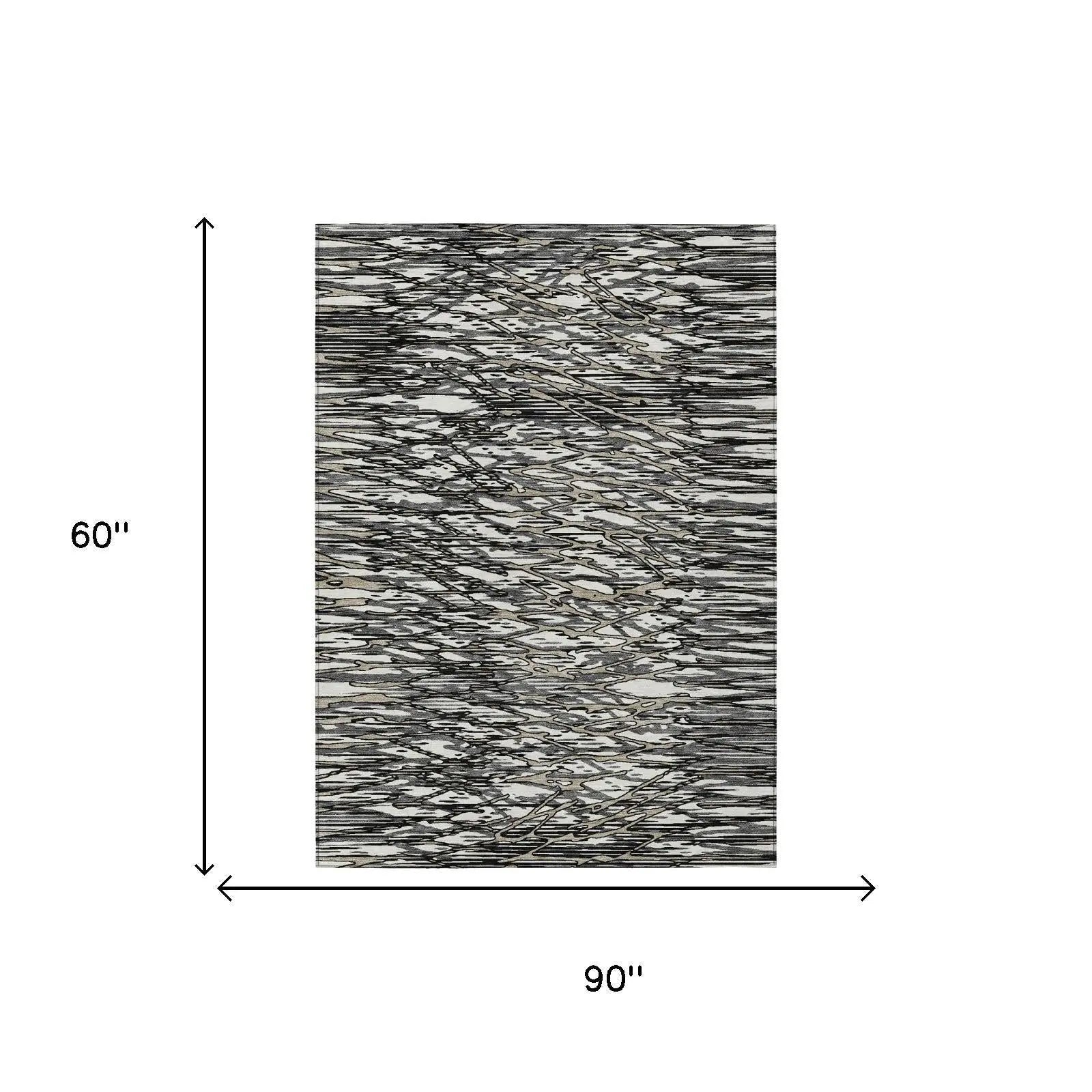 5' X 8' Black And Gray Abstract Washable Indoor Outdoor Area Rug Homeroots Outdoor
