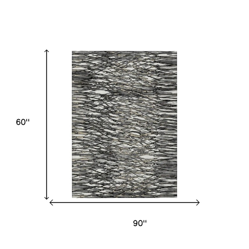 5' X 8' Black And Gray Abstract Washable Indoor Outdoor Area Rug Homeroots Outdoor