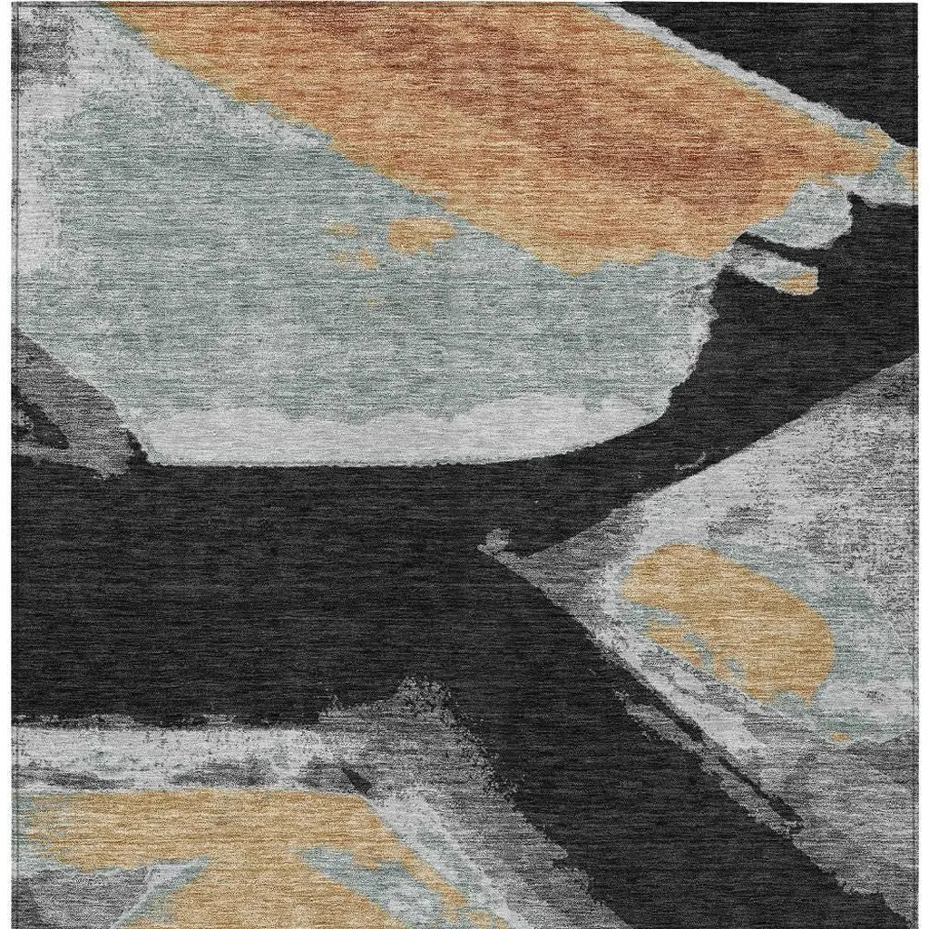 5' X 8' Black And Gray Abstract Washable Indoor Outdoor Area Rug Homeroots Outdoor