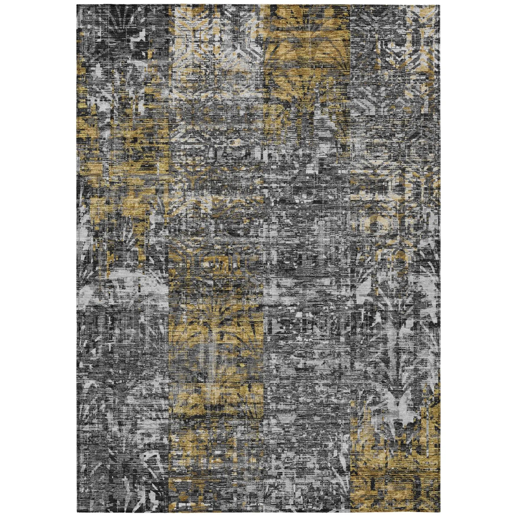 5' X 8' Black And Gray Abstract Washable Indoor Outdoor Area Rug Homeroots Outdoor