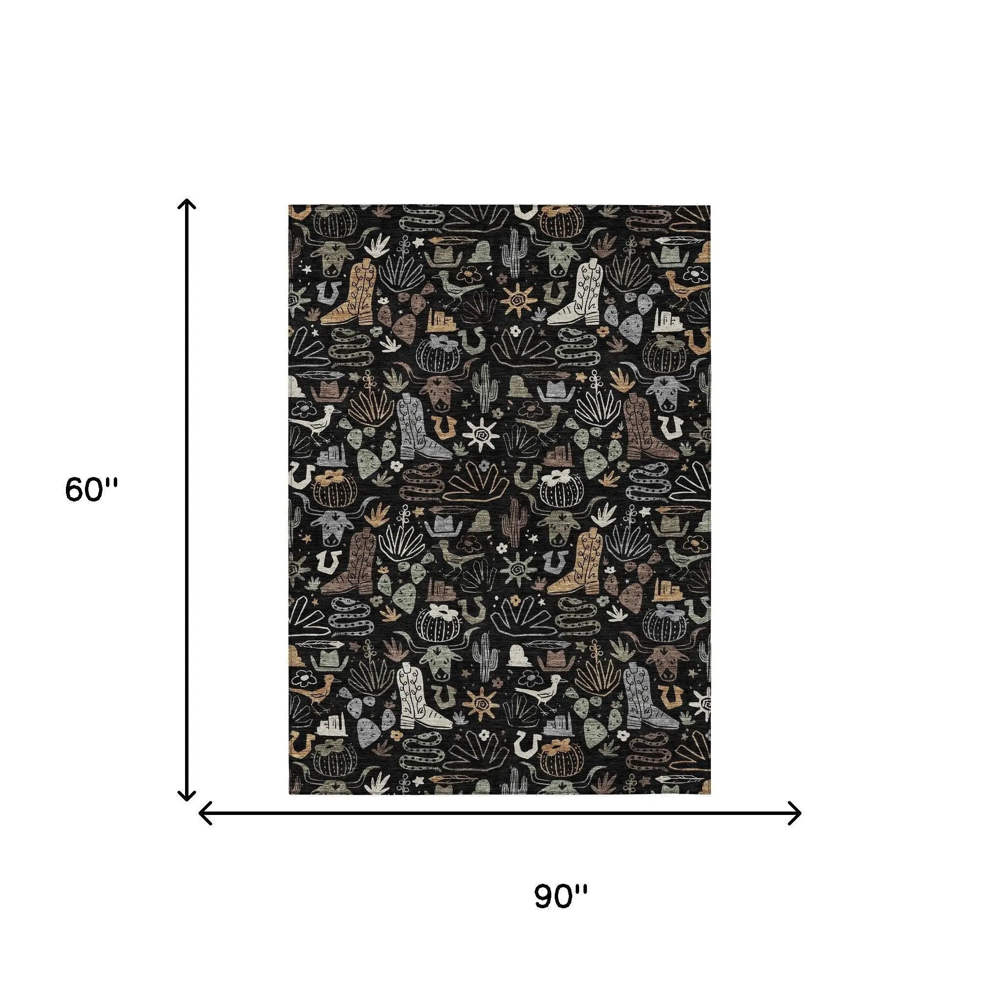 5' X 8' Black And Gray Cactus Washable Indoor Outdoor Area Rug Homeroots Outdoor