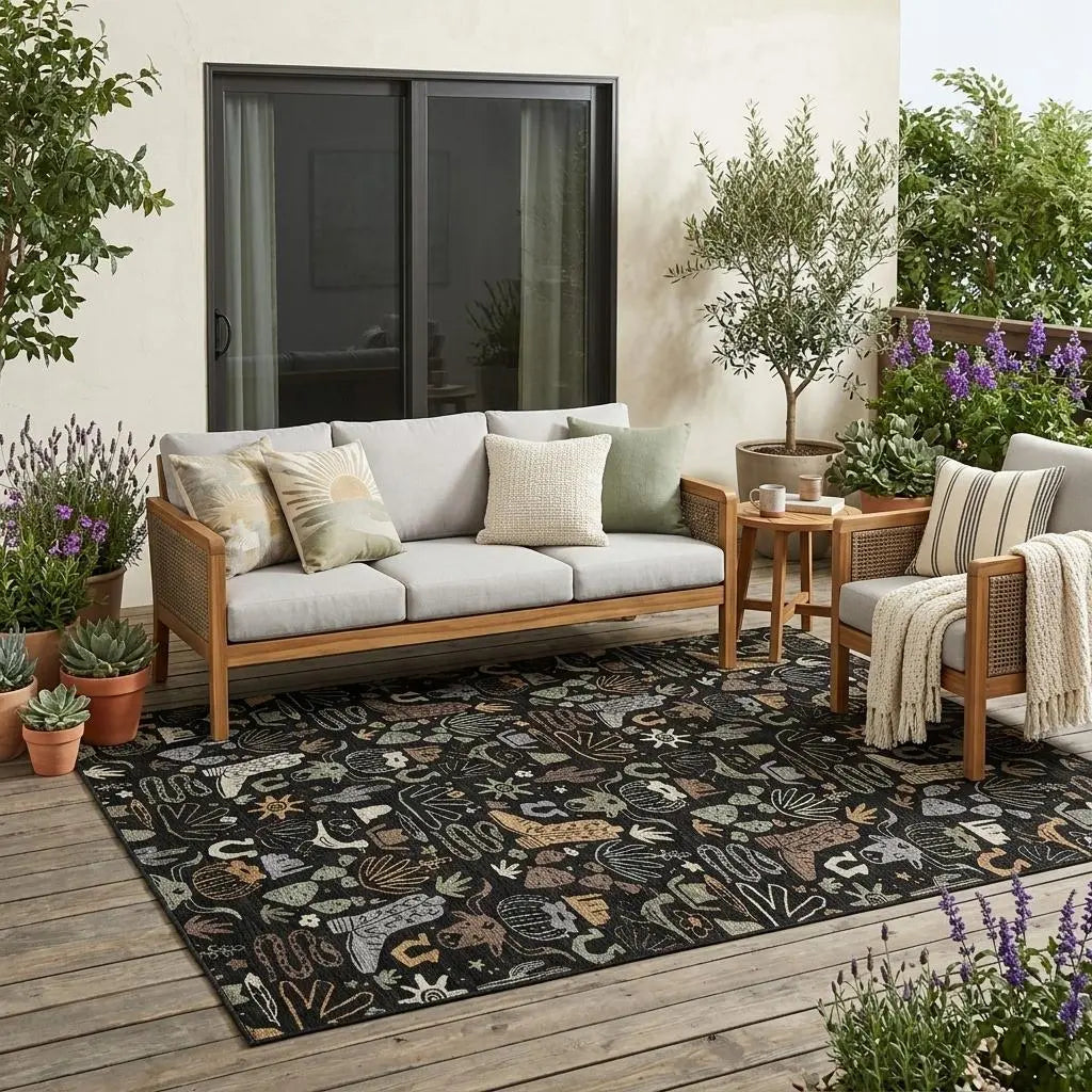 5' X 8' Black And Gray Cactus Washable Indoor Outdoor Area Rug Homeroots Outdoor