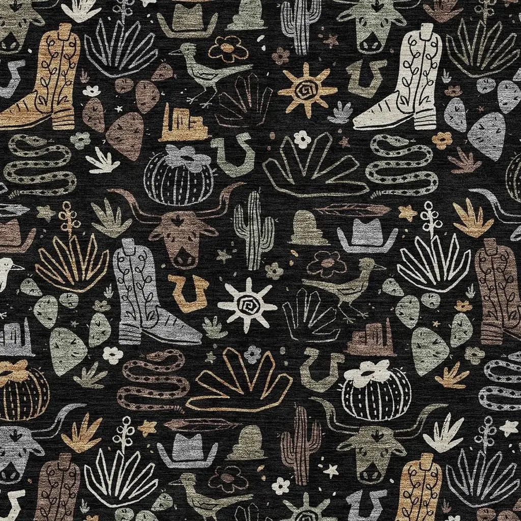 5' X 8' Black And Gray Cactus Washable Indoor Outdoor Area Rug Homeroots Outdoor
