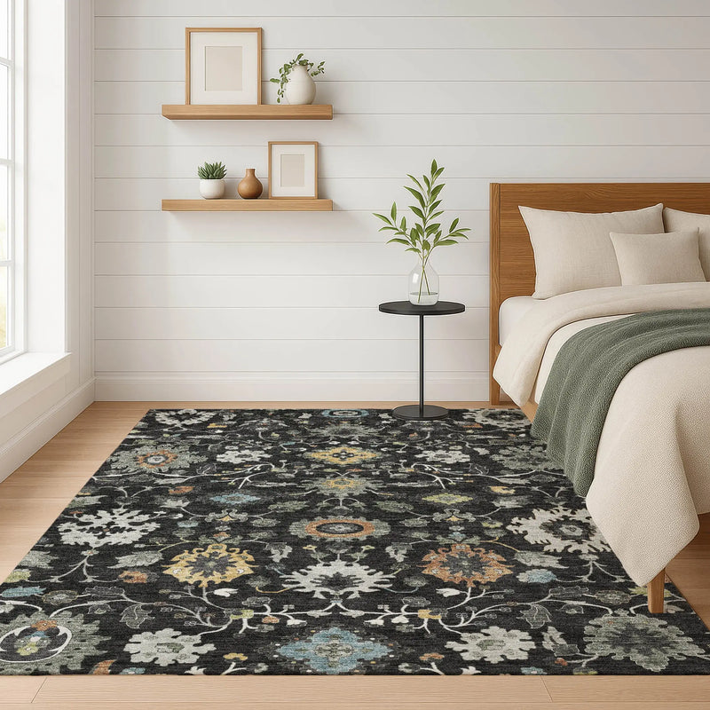5' X 8' Black And Gray Floral Medallion Washable Indoor Outdoor Area Rug Homeroots Outdoor