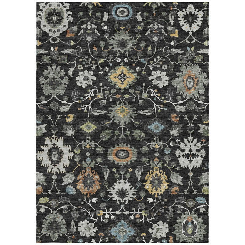 5' X 8' Black And Gray Floral Medallion Washable Indoor Outdoor Area Rug Homeroots Outdoor