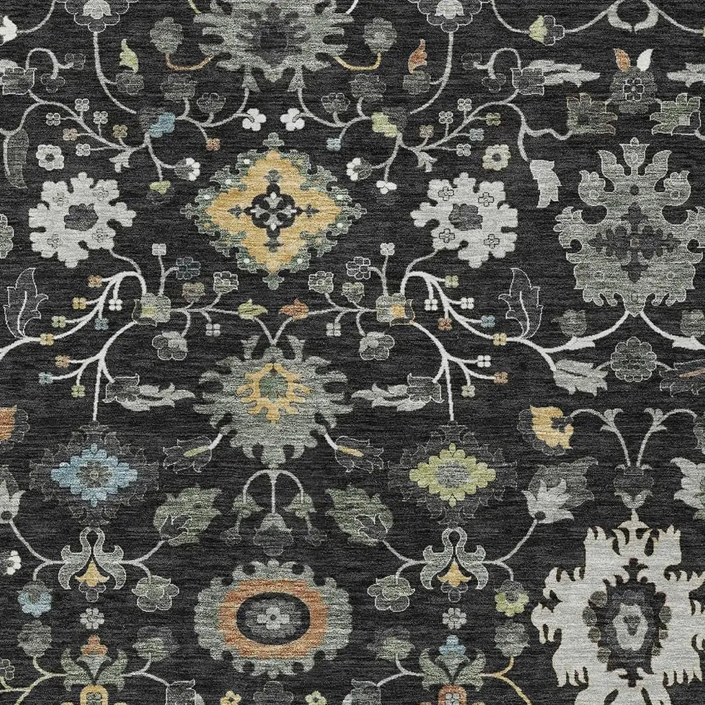 5' X 8' Black And Gray Floral Medallion Washable Indoor Outdoor Area Rug Homeroots Outdoor