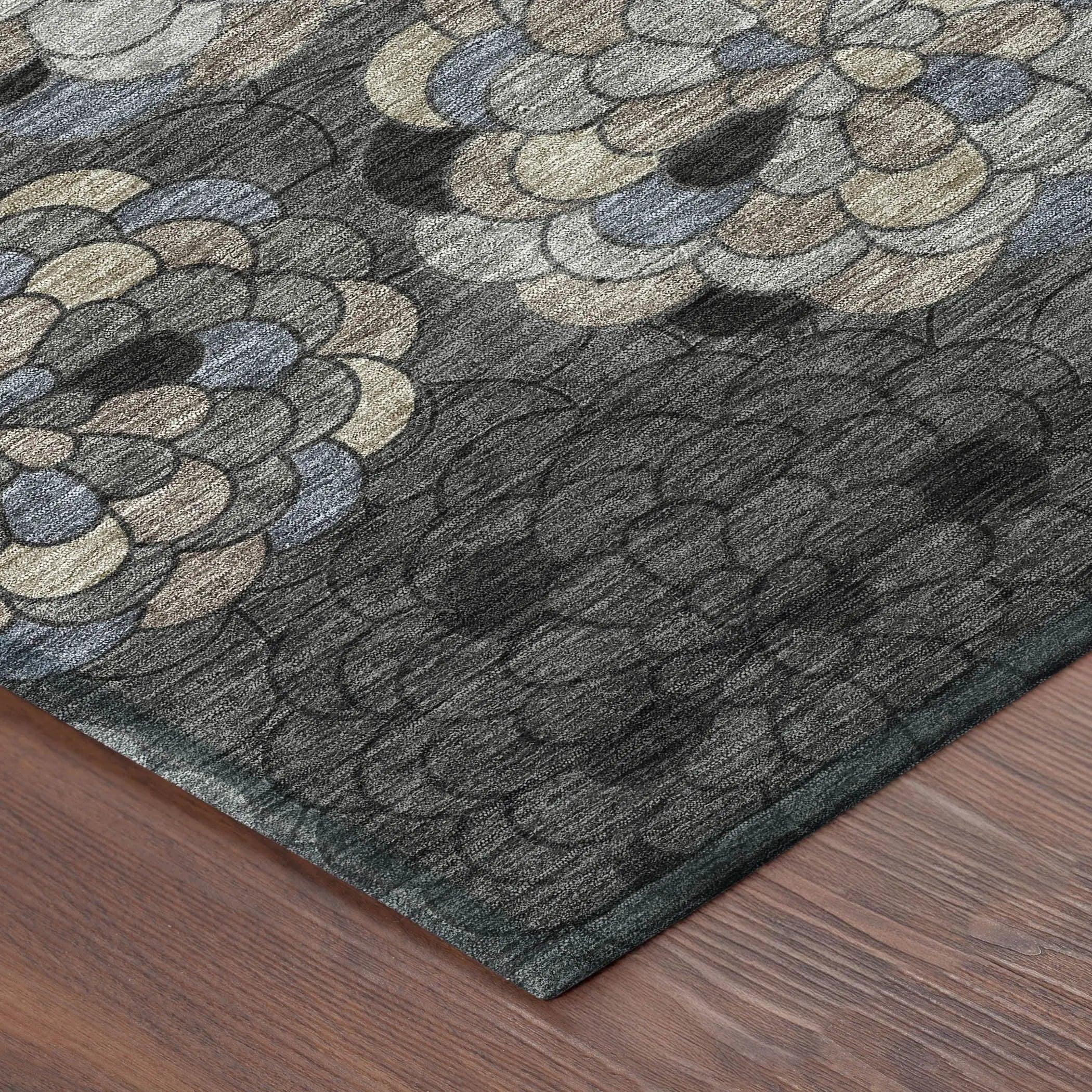5' X 8' Black And Gray Floral Washable Indoor Outdoor Area Rug Homeroots Outdoor