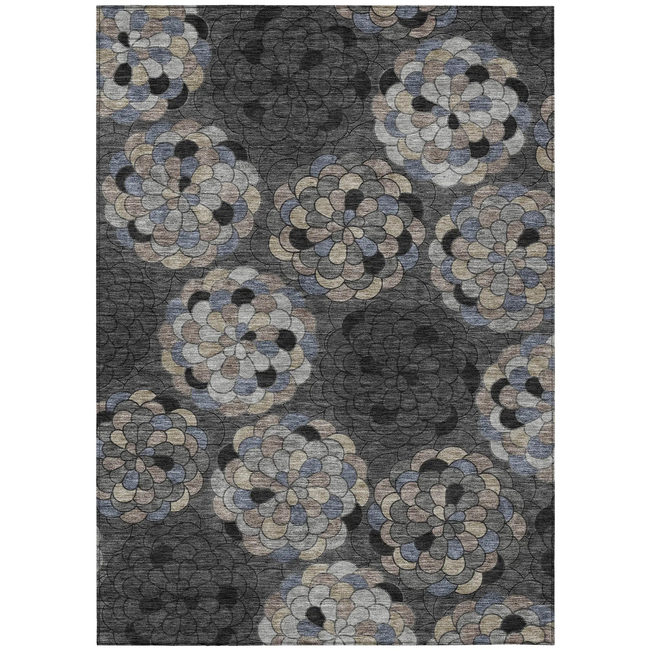 5' X 8' Black And Gray Floral Washable Indoor Outdoor Area Rug Homeroots Outdoor
