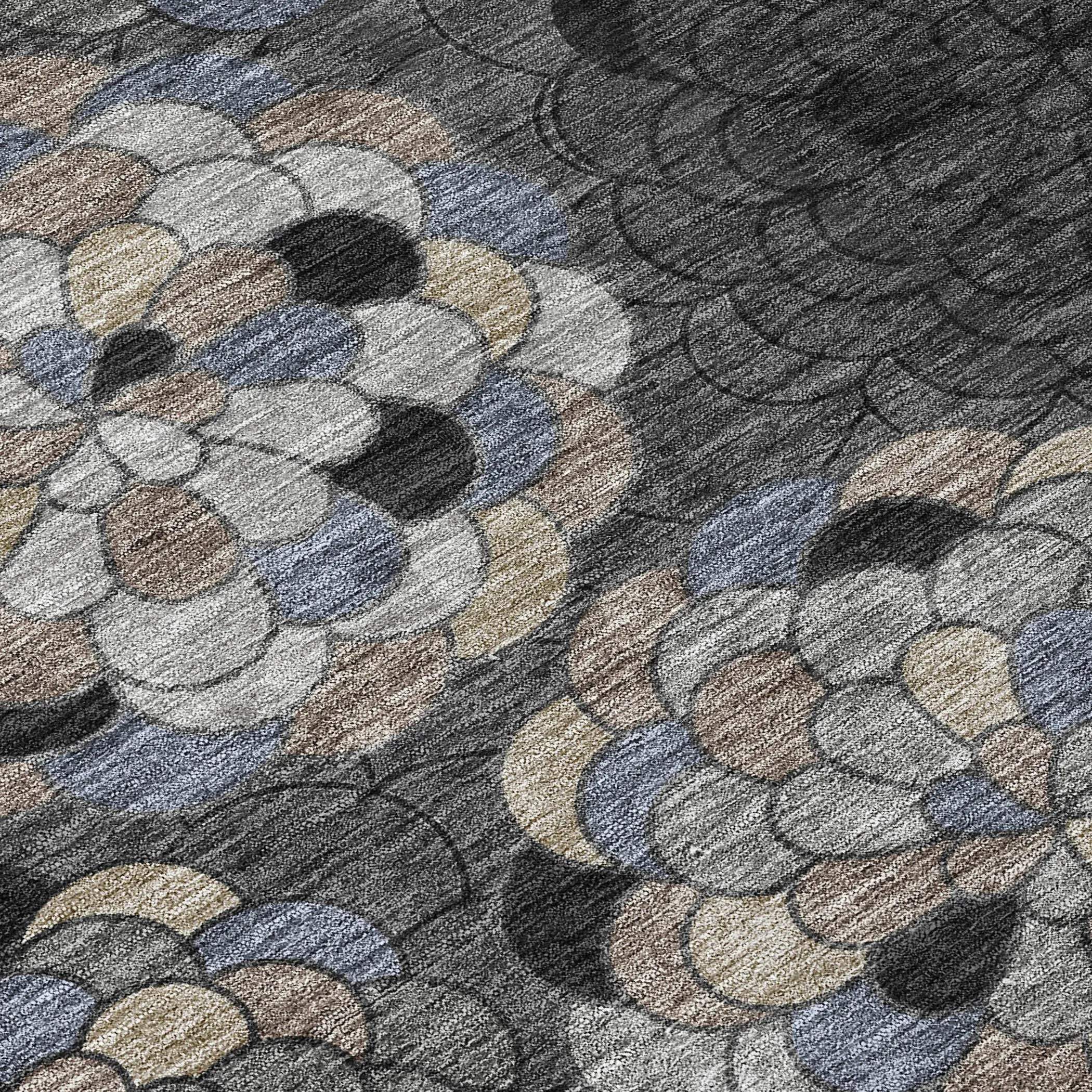 5' X 8' Black And Gray Floral Washable Indoor Outdoor Area Rug Homeroots Outdoor