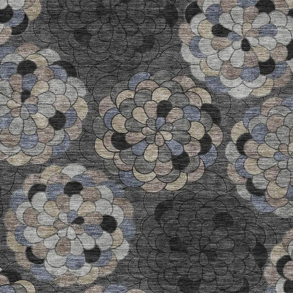 5' X 8' Black And Gray Floral Washable Indoor Outdoor Area Rug Homeroots Outdoor