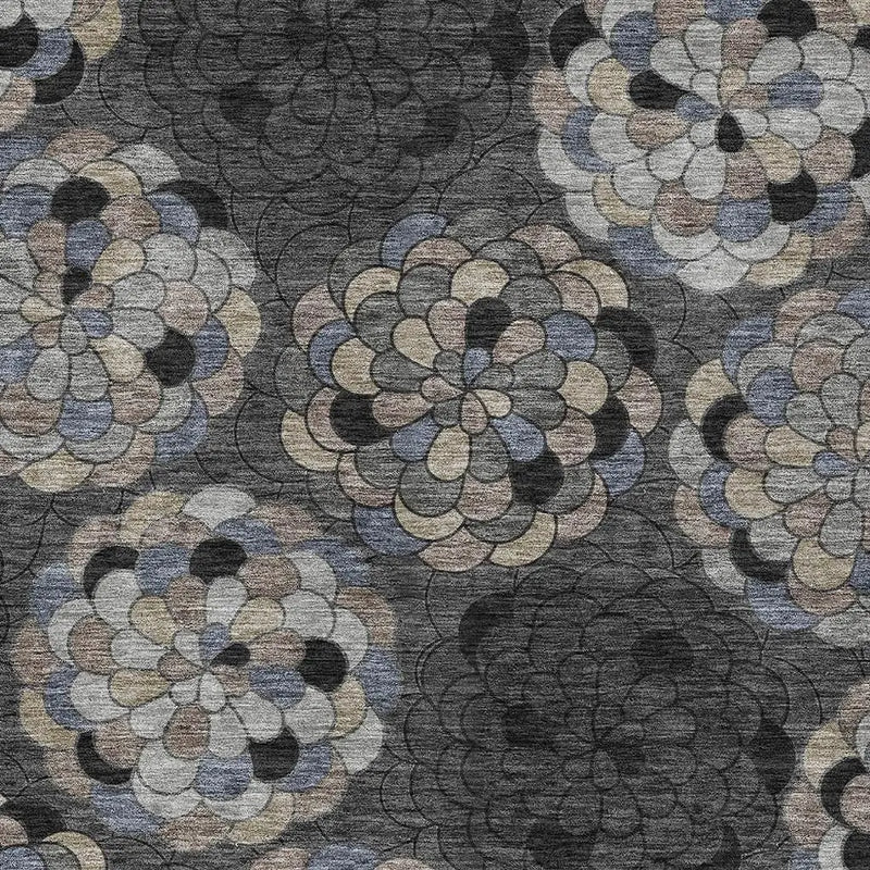 5' X 8' Black And Gray Floral Washable Indoor Outdoor Area Rug Homeroots Outdoor
