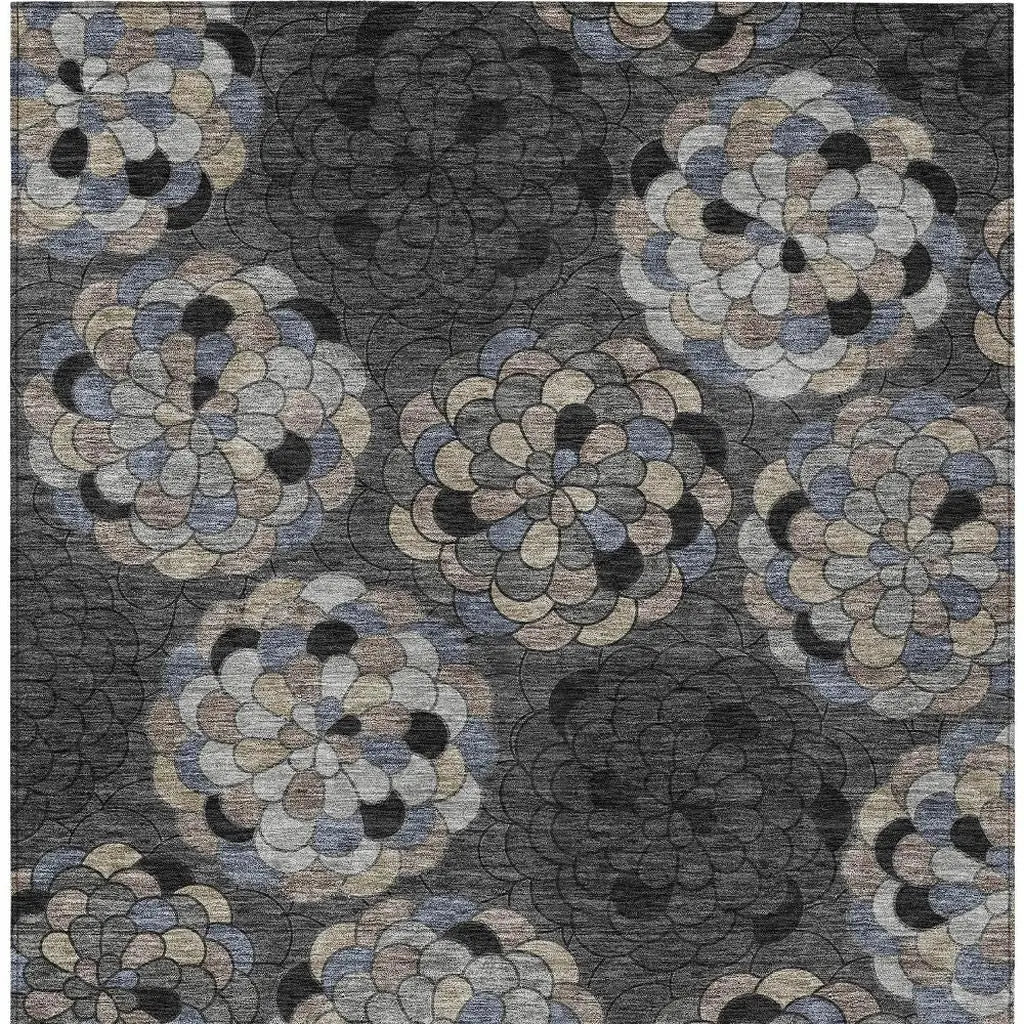5' X 8' Black And Gray Floral Washable Indoor Outdoor Area Rug Homeroots Outdoor