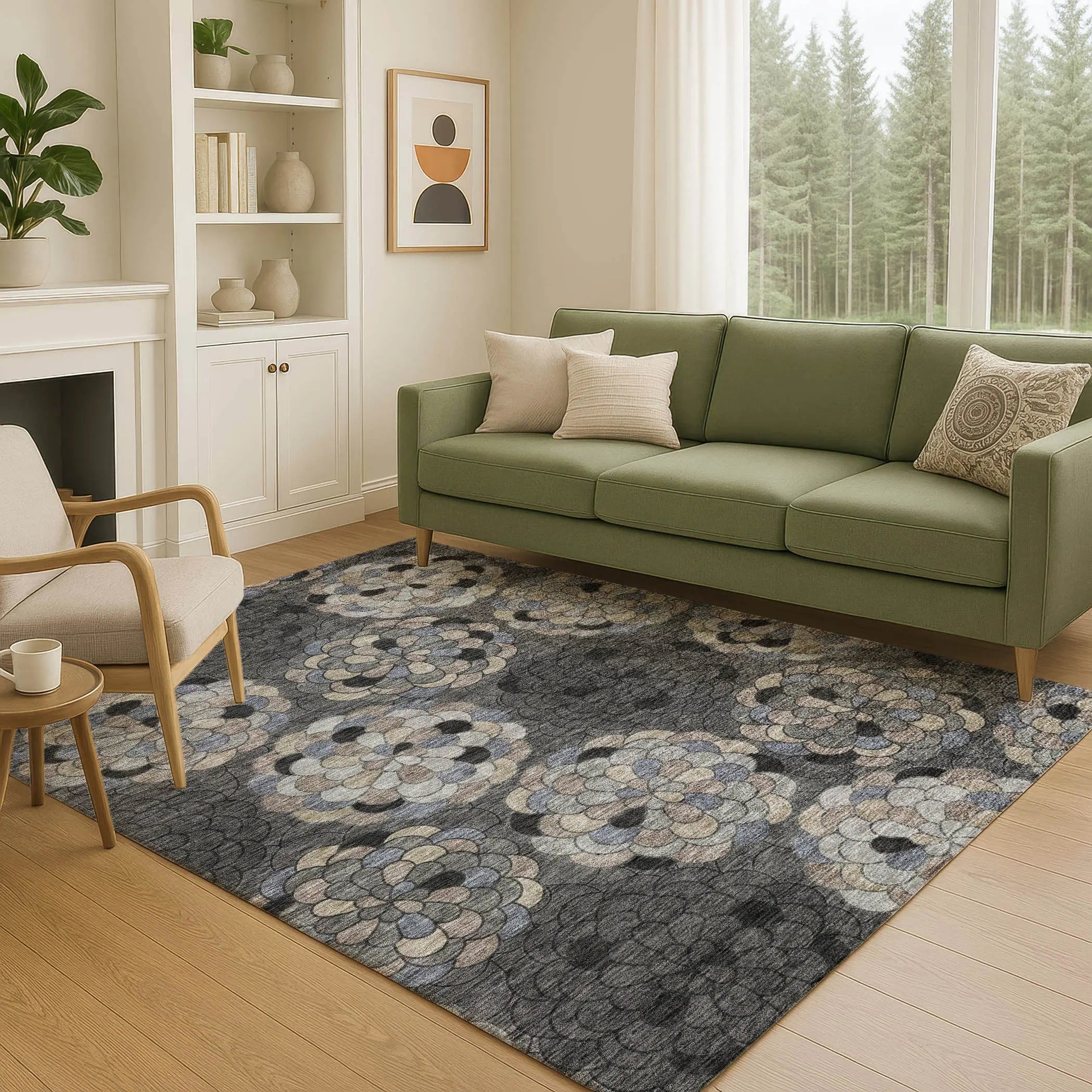 5' X 8' Black And Gray Floral Washable Indoor Outdoor Area Rug Homeroots Outdoor