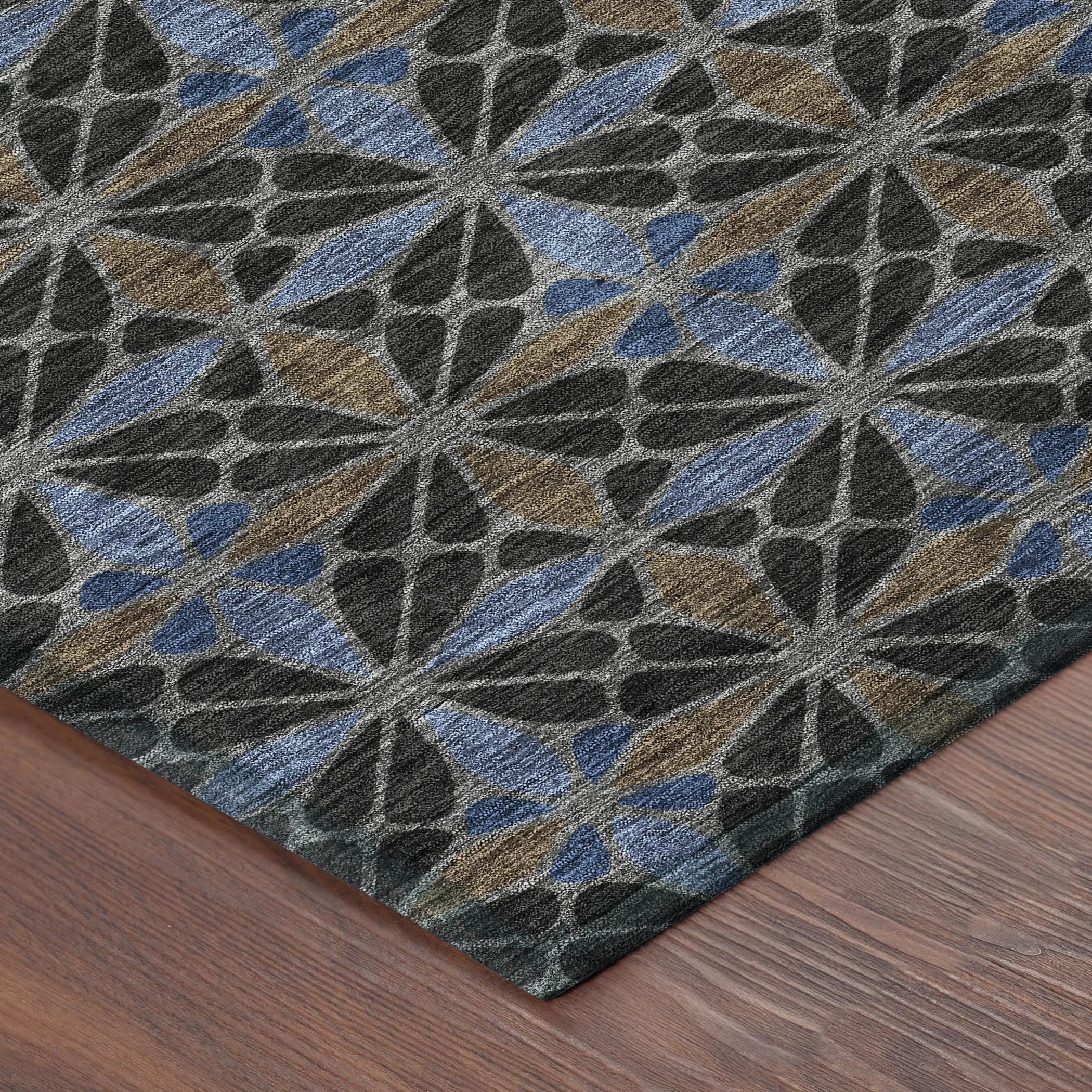 5' X 8' Black And Gray Geometric Washable Indoor Outdoor Area Rug Homeroots Outdoor