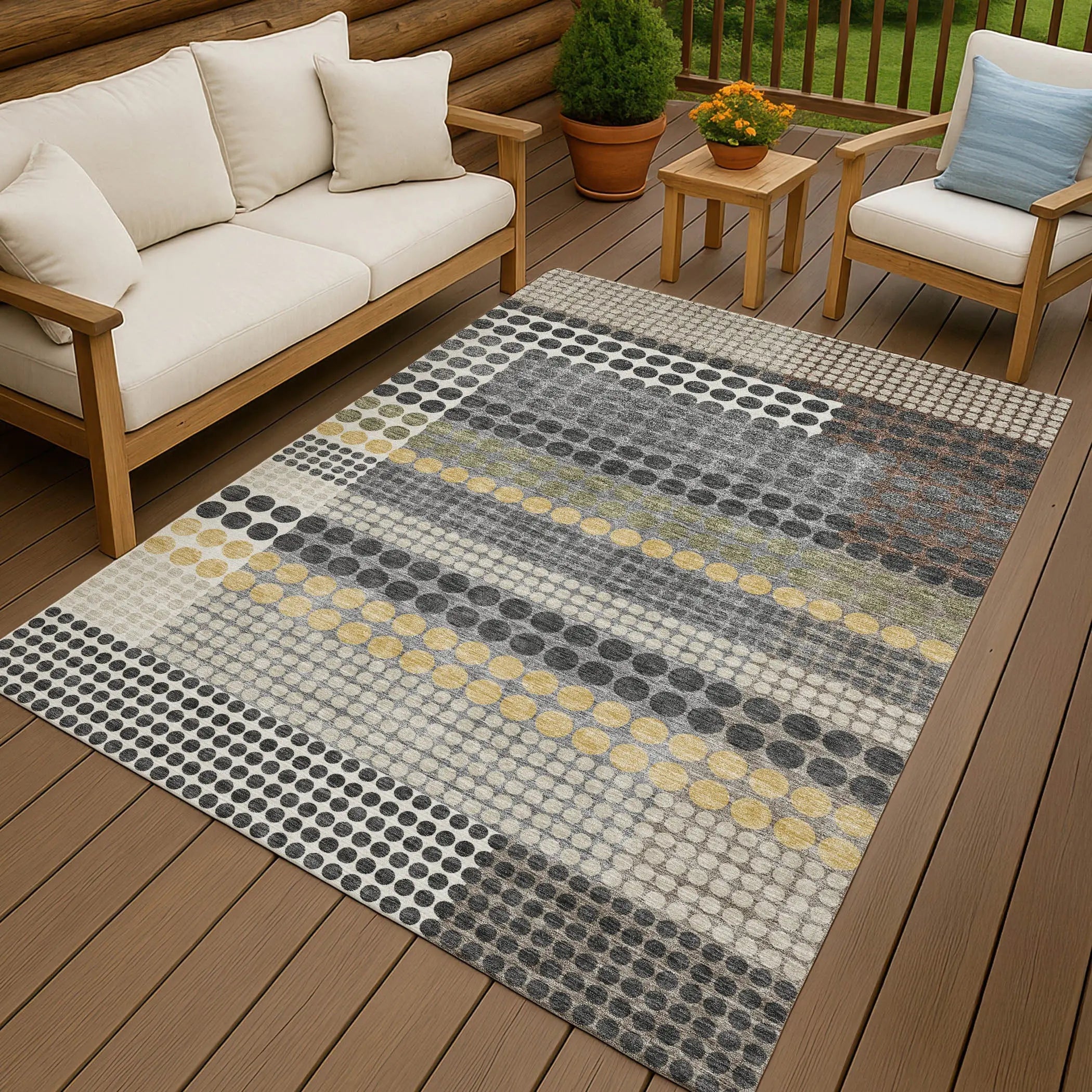 5' X 8' Black And Gray Geometric Washable Indoor Outdoor Area Rug Homeroots Outdoor