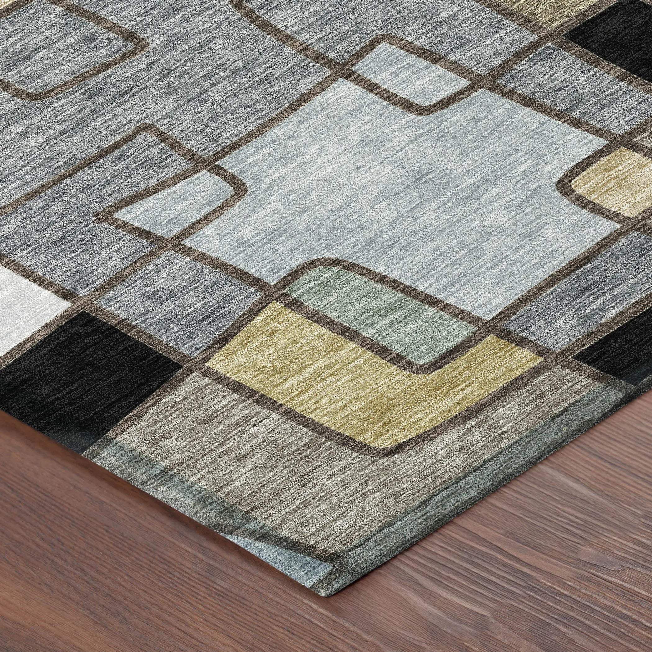 5' X 8' Black And Gray Geometric Washable Indoor Outdoor Area Rug Homeroots Outdoor