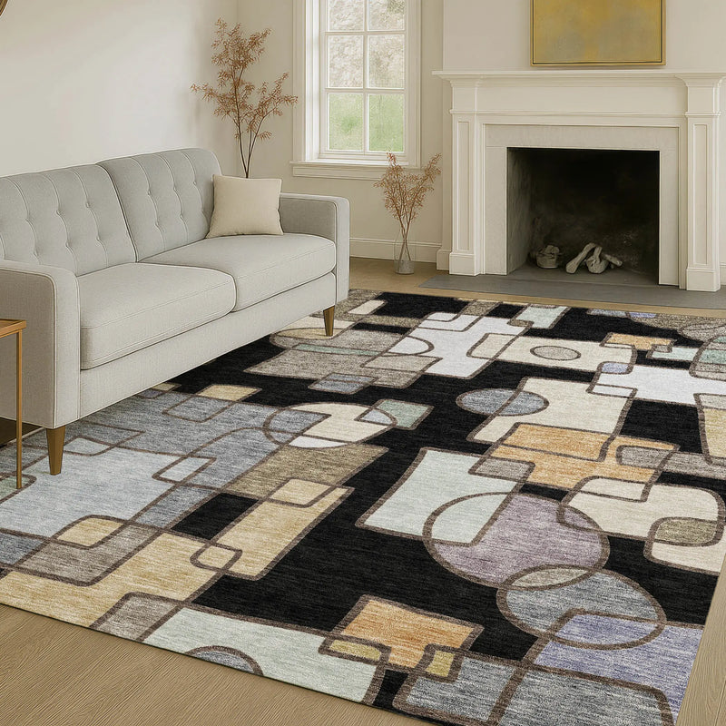 5' X 8' Black And Gray Geometric Washable Indoor Outdoor Area Rug Homeroots Outdoor