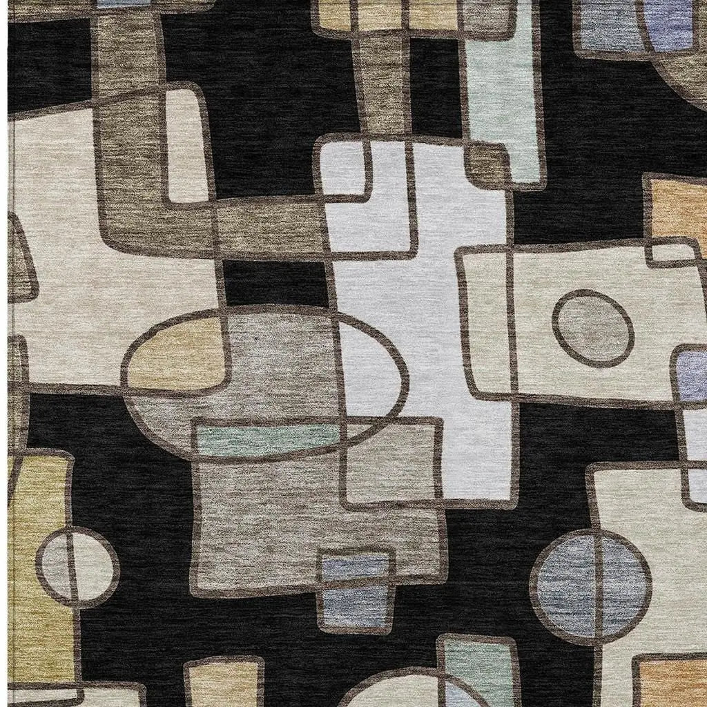 5' X 8' Black And Gray Geometric Washable Indoor Outdoor Area Rug Homeroots Outdoor