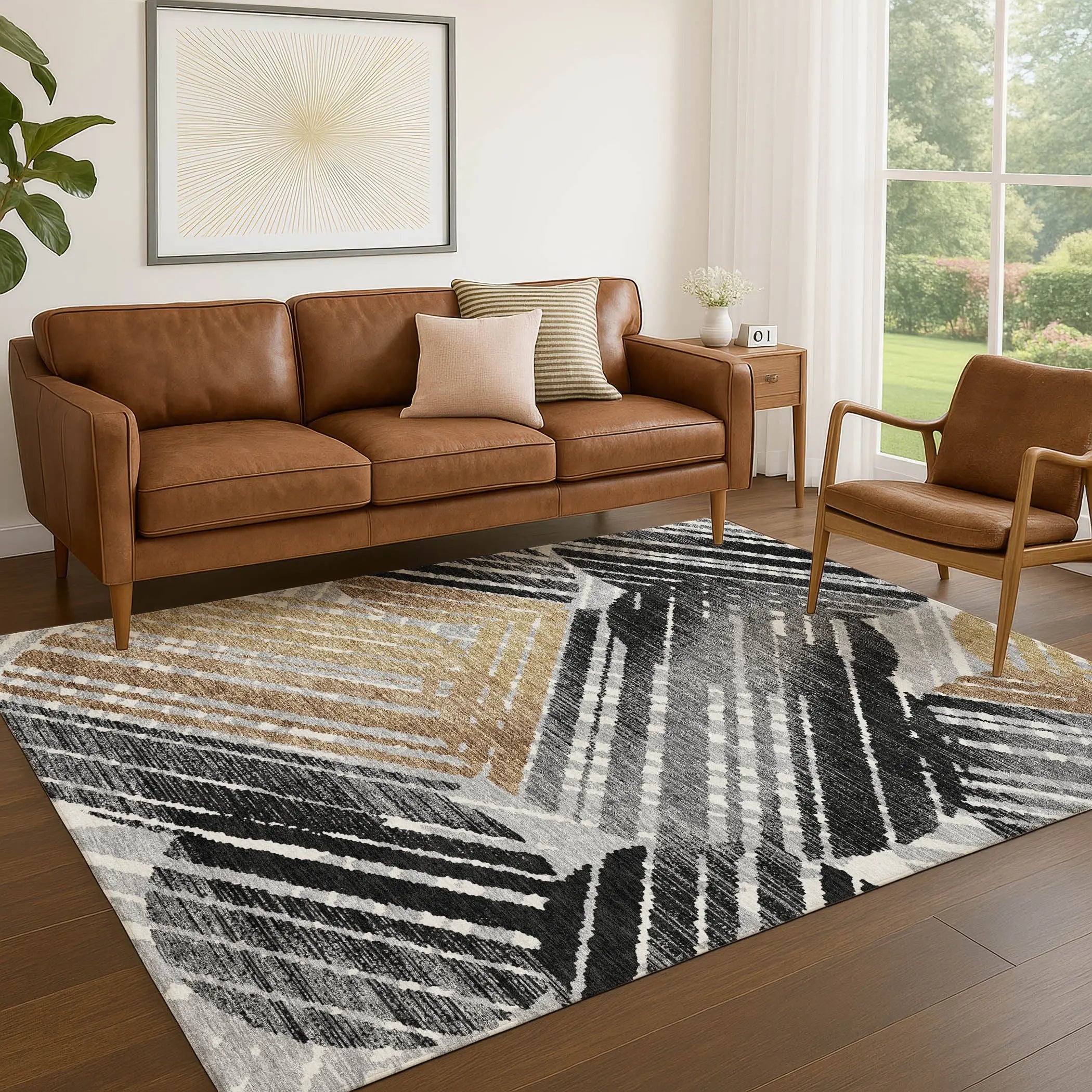 5' X 8' Black And Gray Geometric Washable Indoor Outdoor Area Rug Homeroots Outdoor