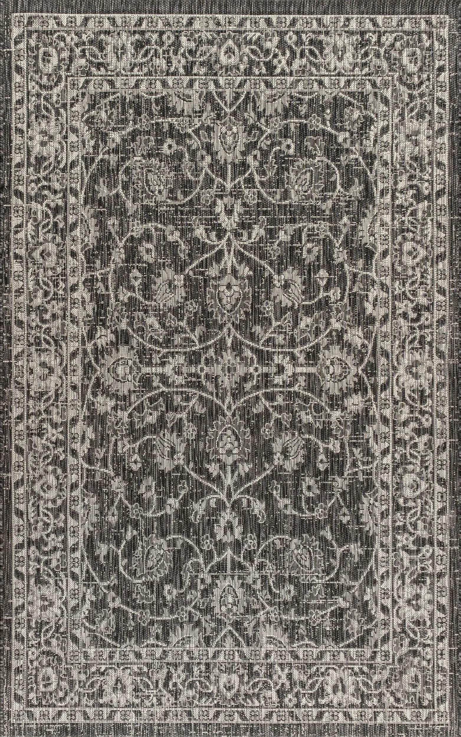 5' X 8' Black And Gray Medallion Indoor Outdoor Area Rug Homeroots Outdoor