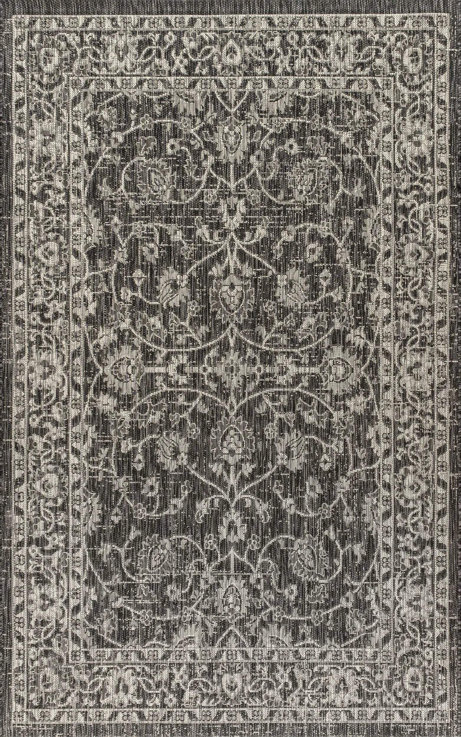 5' X 8' Black And Gray Medallion Indoor Outdoor Area Rug Homeroots Outdoor