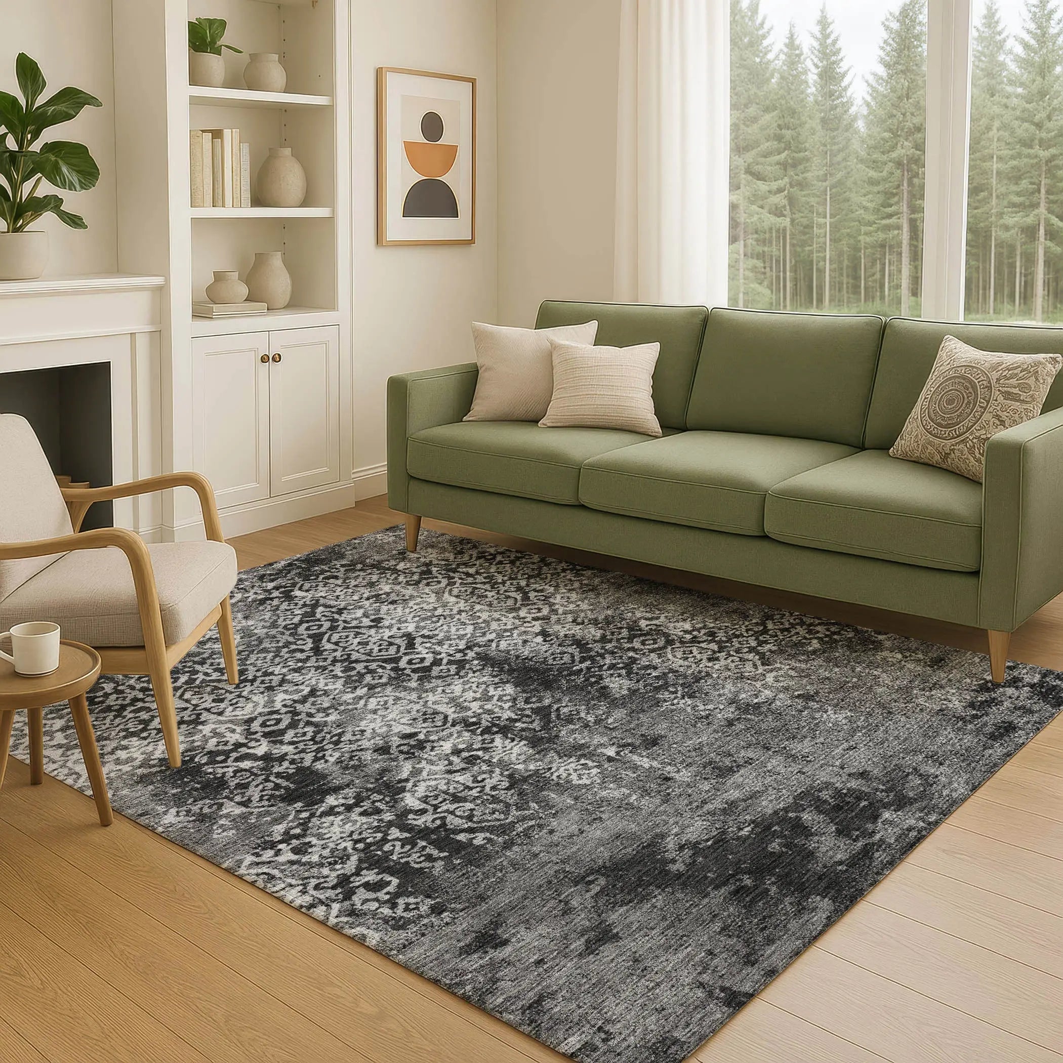 5' X 8' Black And Gray Oriental Washable Indoor Outdoor Area Rug Homeroots Outdoor
