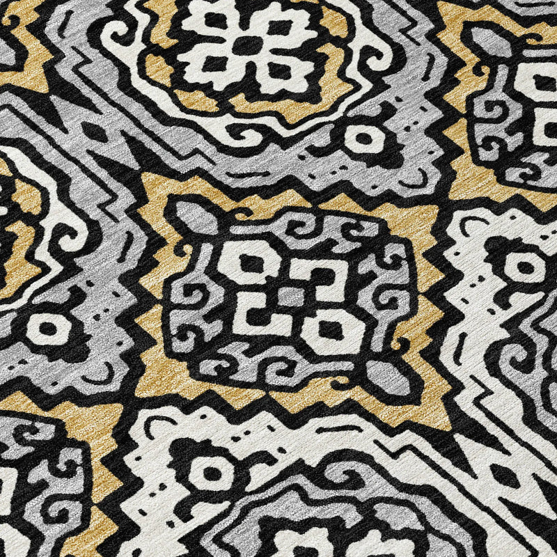 5' X 8' Black And Gray Tribal Washable Indoor Outdoor Area Rug Homeroots Outdoor