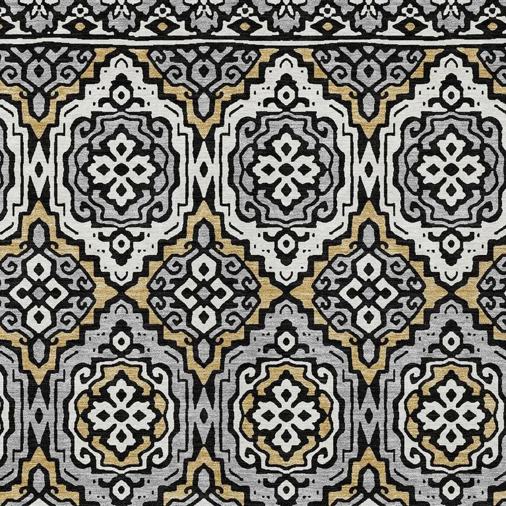 5' X 8' Black And Gray Tribal Washable Indoor Outdoor Area Rug Homeroots Outdoor