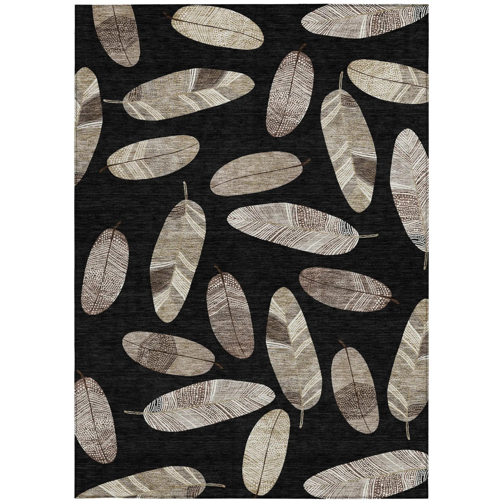 5' X 8' Black And Green Botanical Leaves Washable Indoor Outdoor Area Rug Homeroots Outdoor