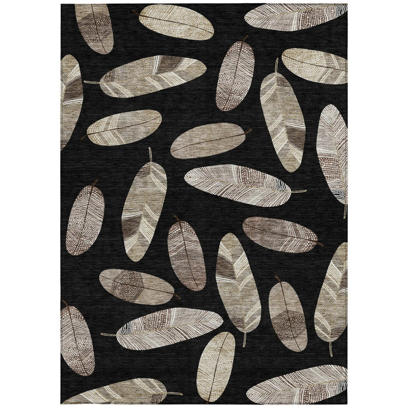 5' X 8' Black And Green Botanical Leaves Washable Indoor Outdoor Area Rug Homeroots Outdoor
