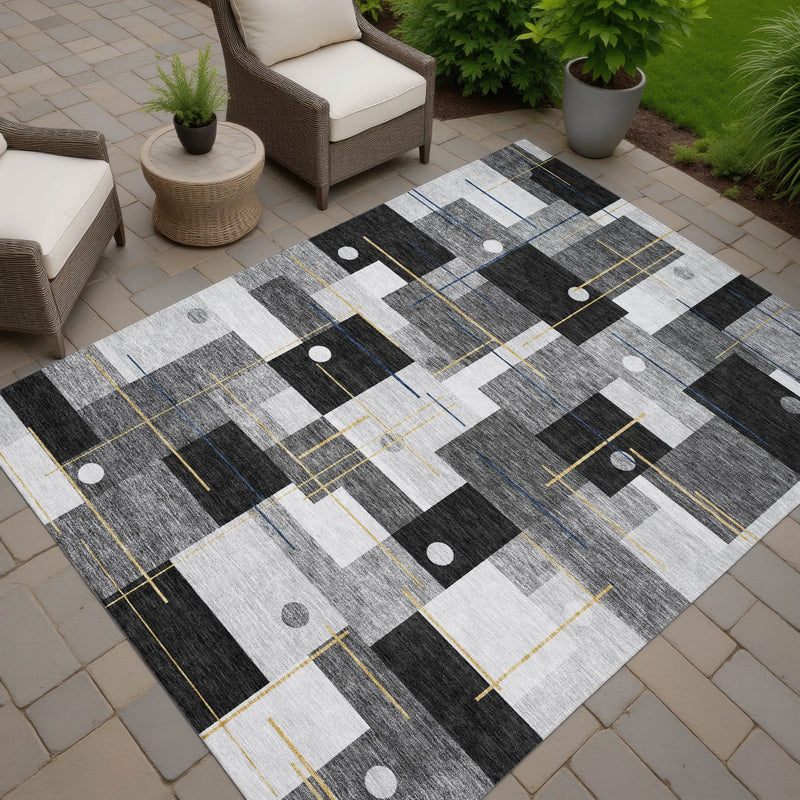 5' X 8' Black And Green Geometric Washable Indoor Outdoor Area Rug Homeroots Outdoor