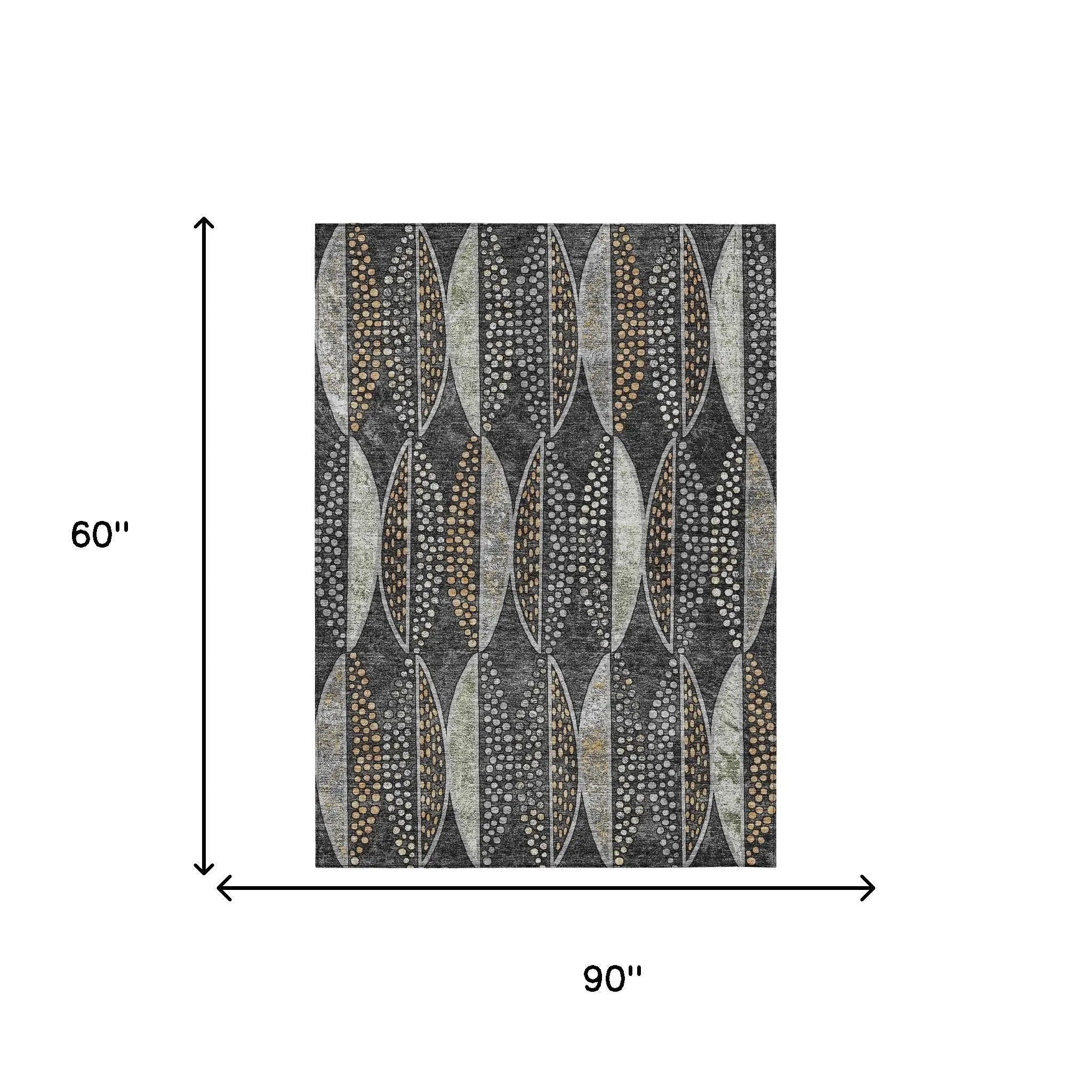 5' X 8' Black And Green Geometric Washable Indoor Outdoor Area Rug Homeroots Outdoor