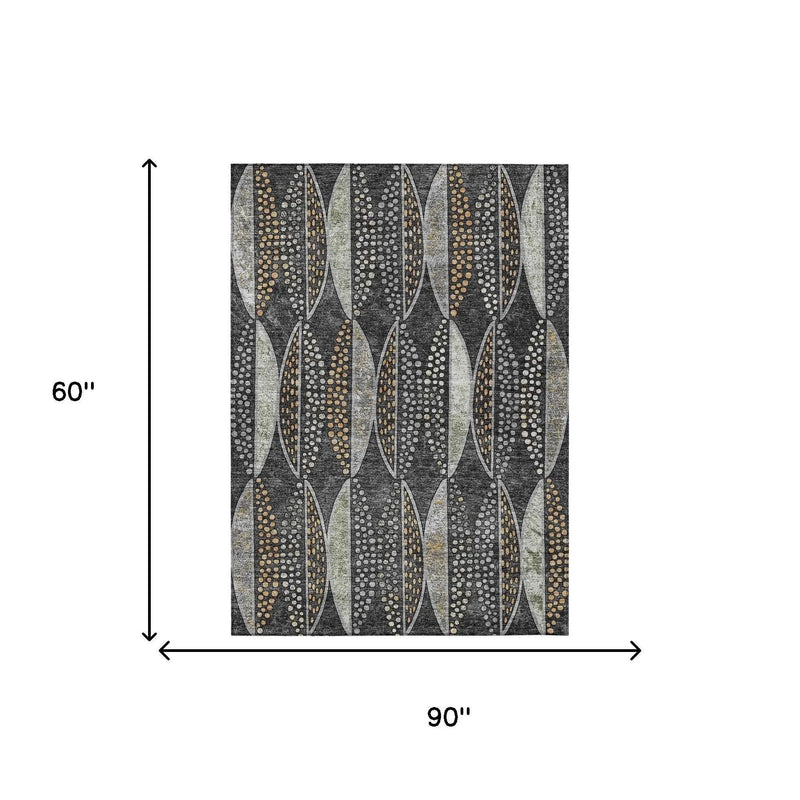 5' X 8' Black And Green Geometric Washable Indoor Outdoor Area Rug Homeroots Outdoor