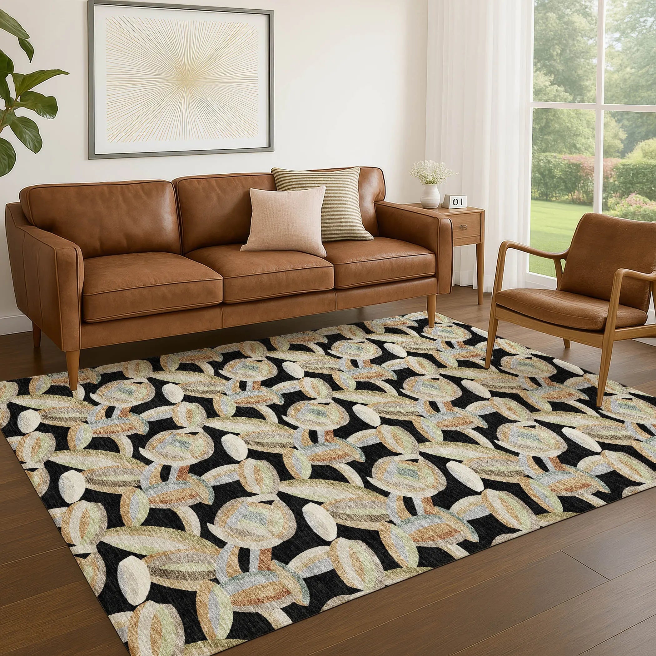 5' X 8' Black And Ivory Abstract Washable Indoor Outdoor Area Rug Homeroots Outdoor