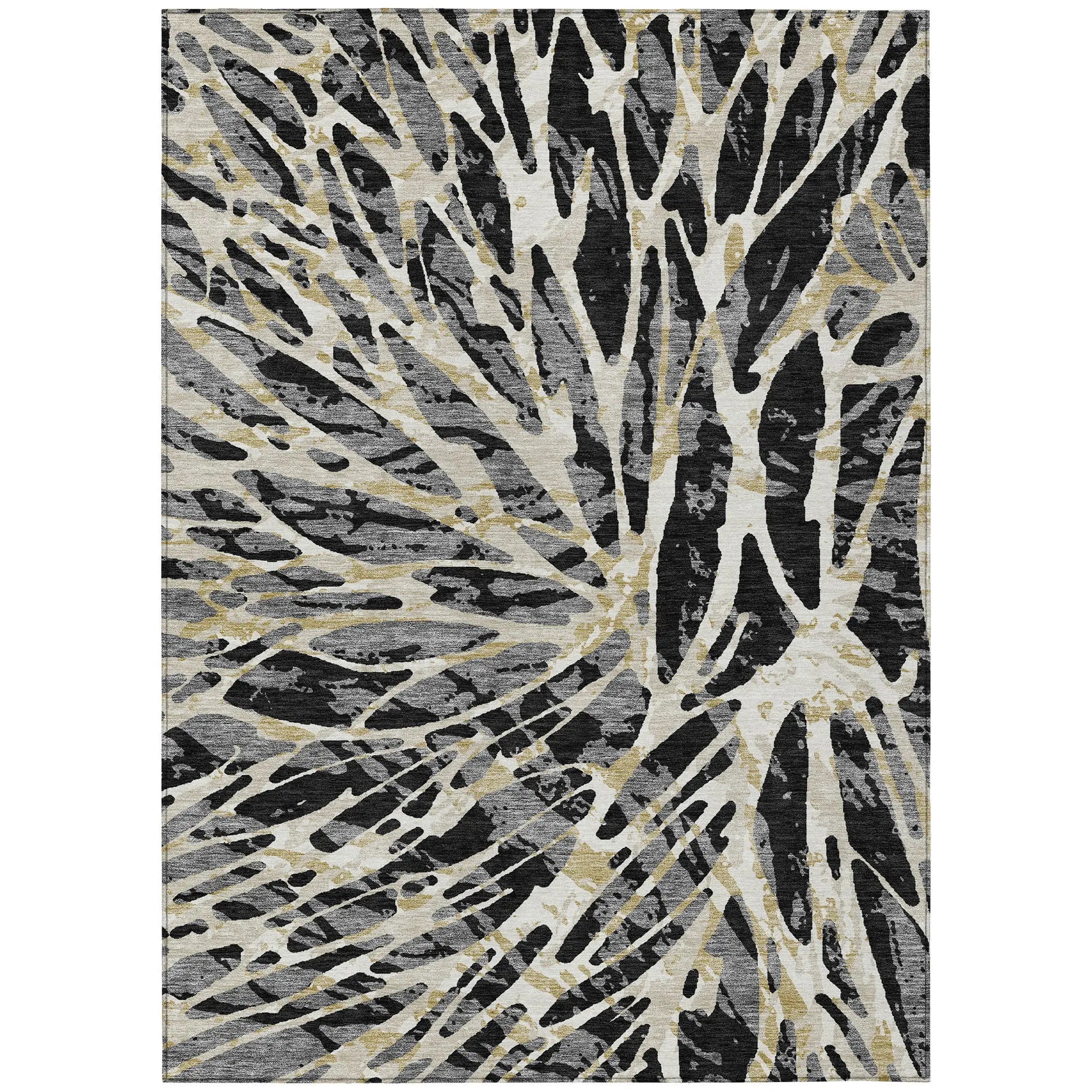 5' X 8' Black And Ivory Abstract Washable Indoor Outdoor Area Rug Homeroots Outdoor
