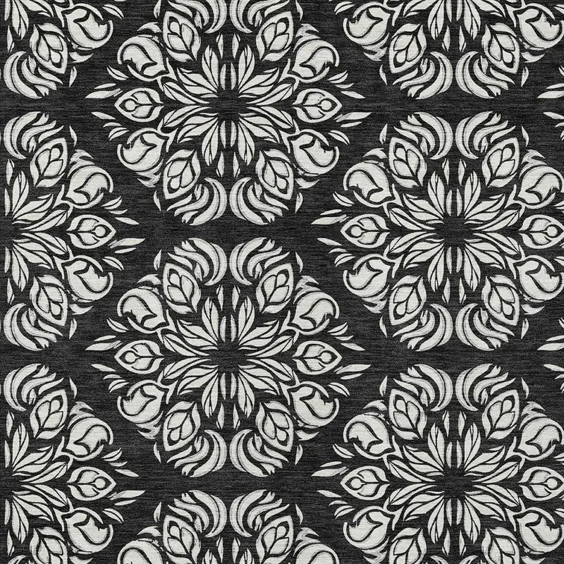 5' X 8' Black And Ivory Damask Washable Indoor Outdoor Area Rug Homeroots Outdoor