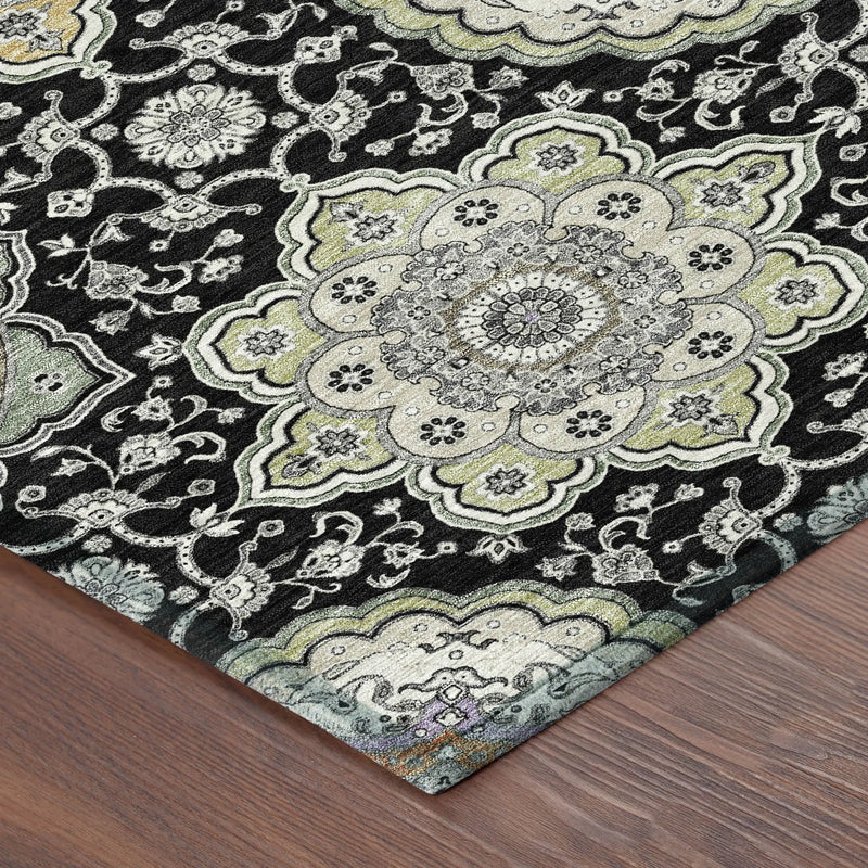 5' X 8' Black And Ivory Floral Medallion Washable Indoor Outdoor Area Rug Homeroots Outdoor