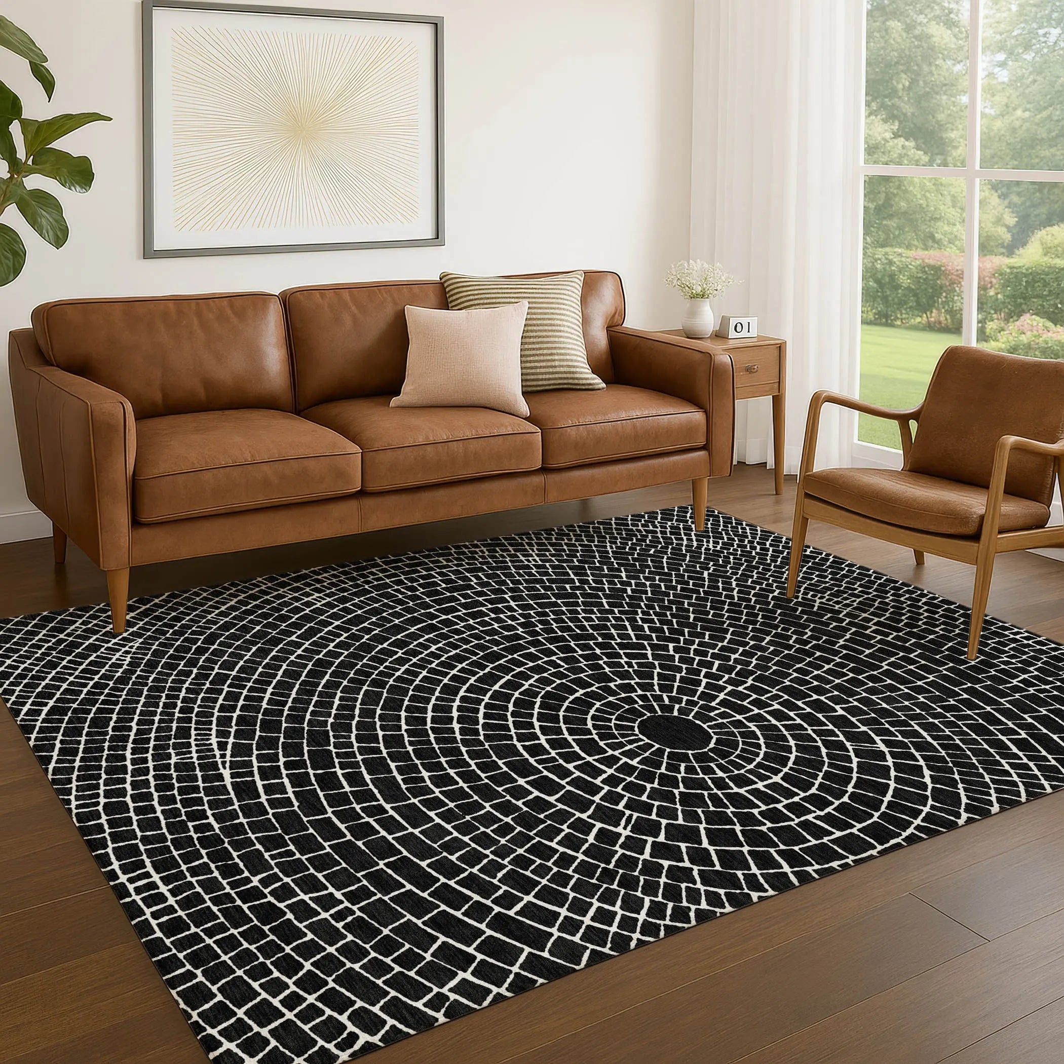 5' X 8' Black And Ivory Geometric Washable Indoor Outdoor Area Rug Homeroots Outdoor