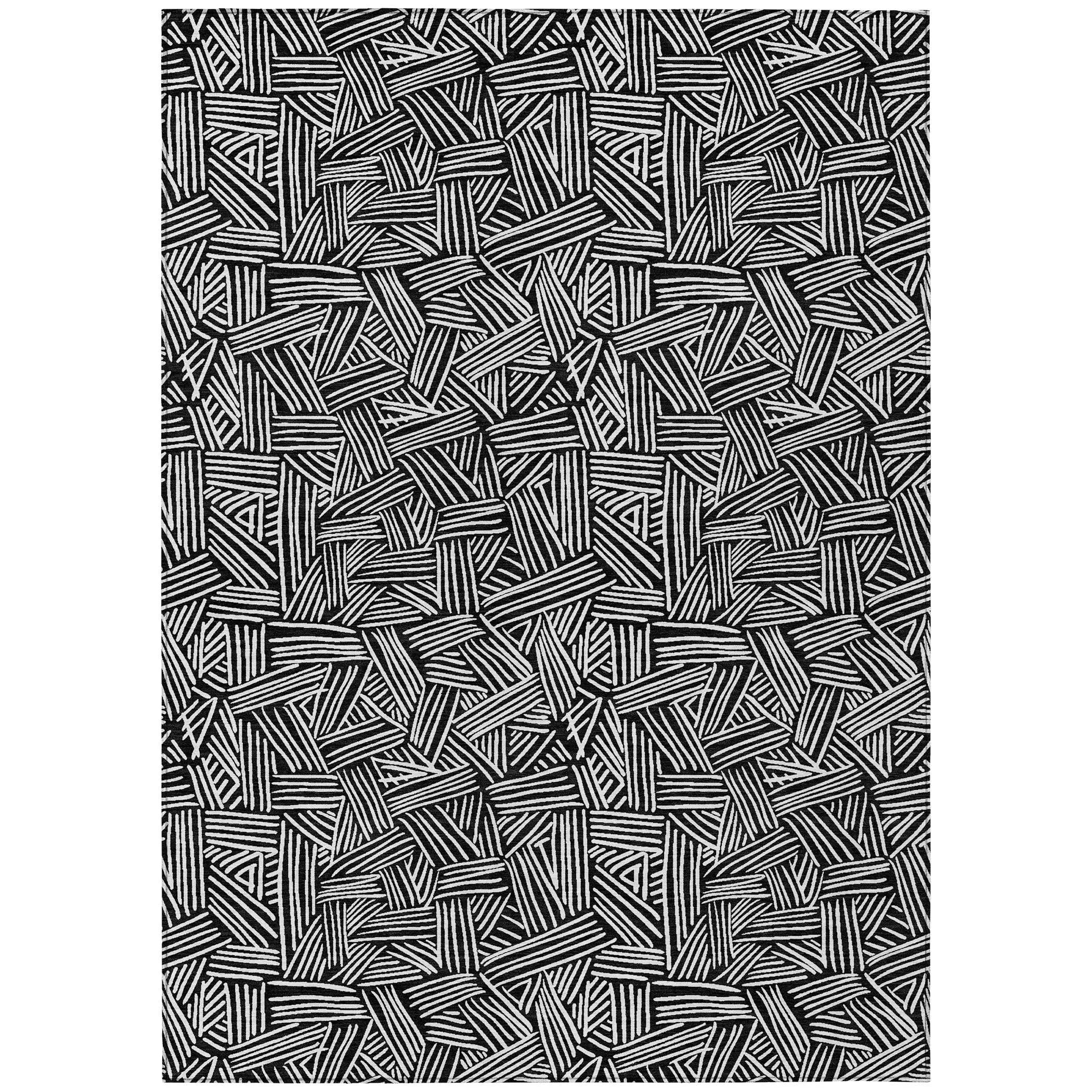 5' X 8' Black And Ivory Geometric Washable Indoor Outdoor Area Rug Homeroots Outdoor