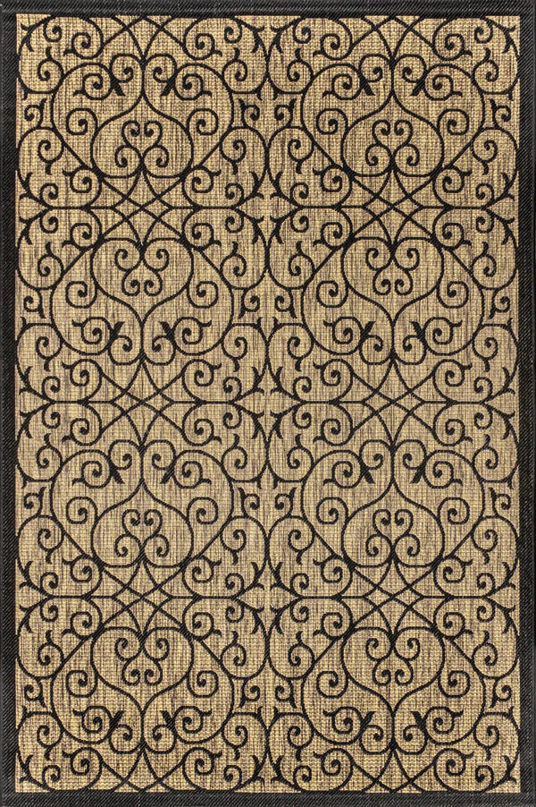 5' X 8' Black And Khaki Geometric Indoor Outdoor Area Rug Homeroots Outdoor