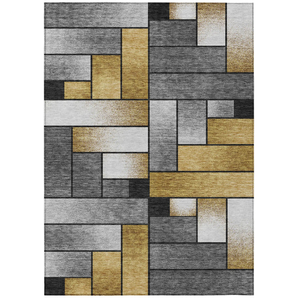 5' X 8' Black And Khaki Geometric Washable Indoor Outdoor Area Rug Homeroots Outdoor