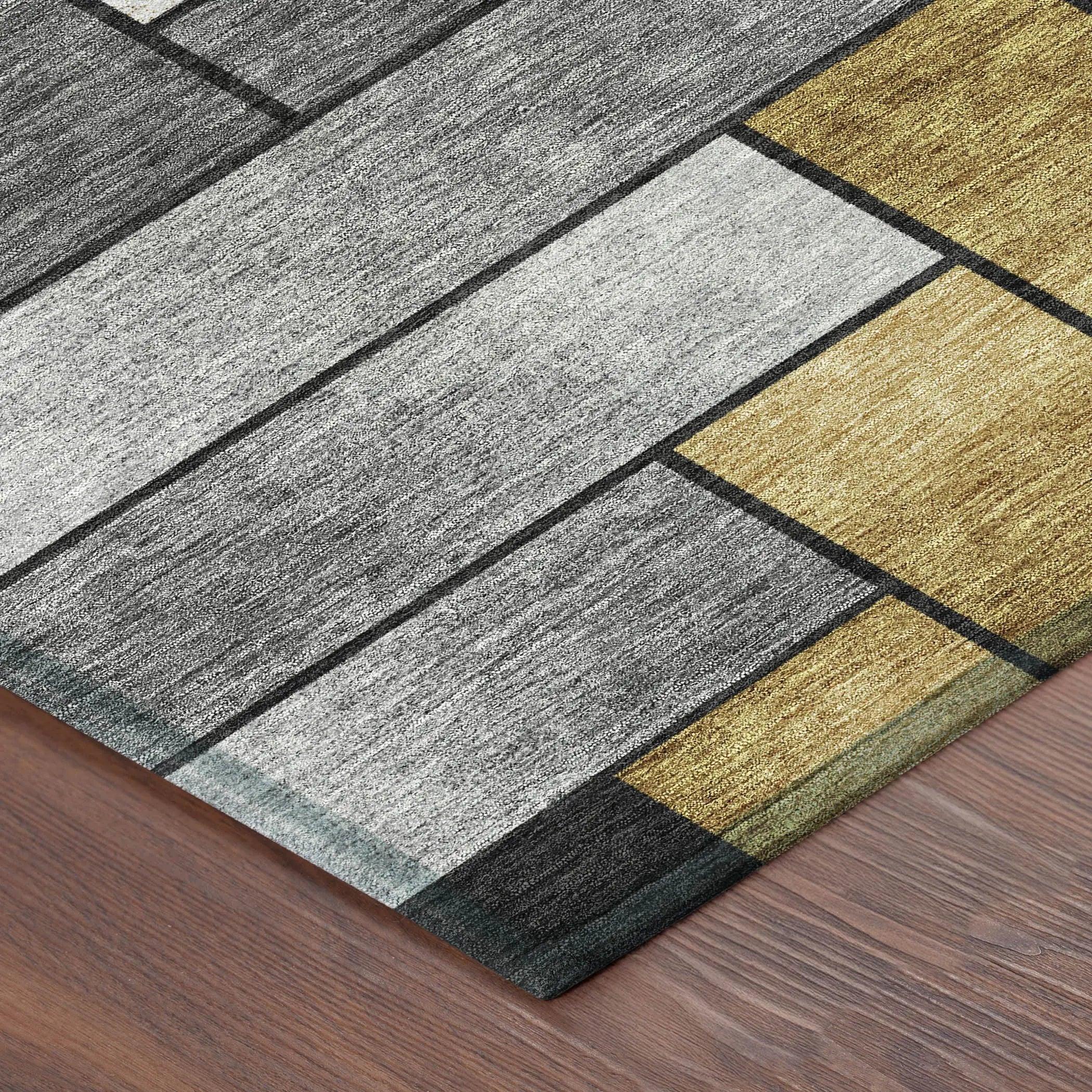 5' X 8' Black And Khaki Geometric Washable Indoor Outdoor Area Rug Homeroots Outdoor