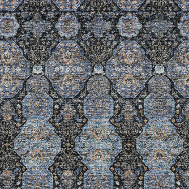 5' X 8' Black And Navy Blue Floral Washable Indoor Outdoor Area Rug Homeroots Outdoor