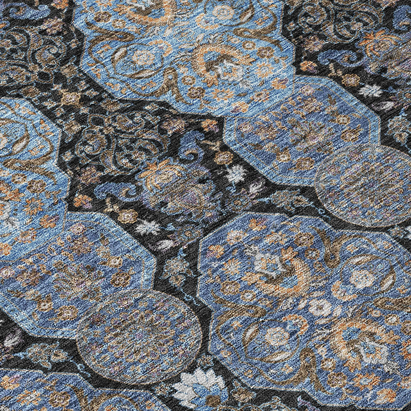 5' X 8' Black And Navy Blue Floral Washable Indoor Outdoor Area Rug Homeroots Outdoor